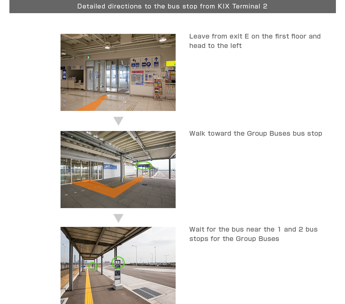 Detailed directions to the bus stop from KIX Terminal 2